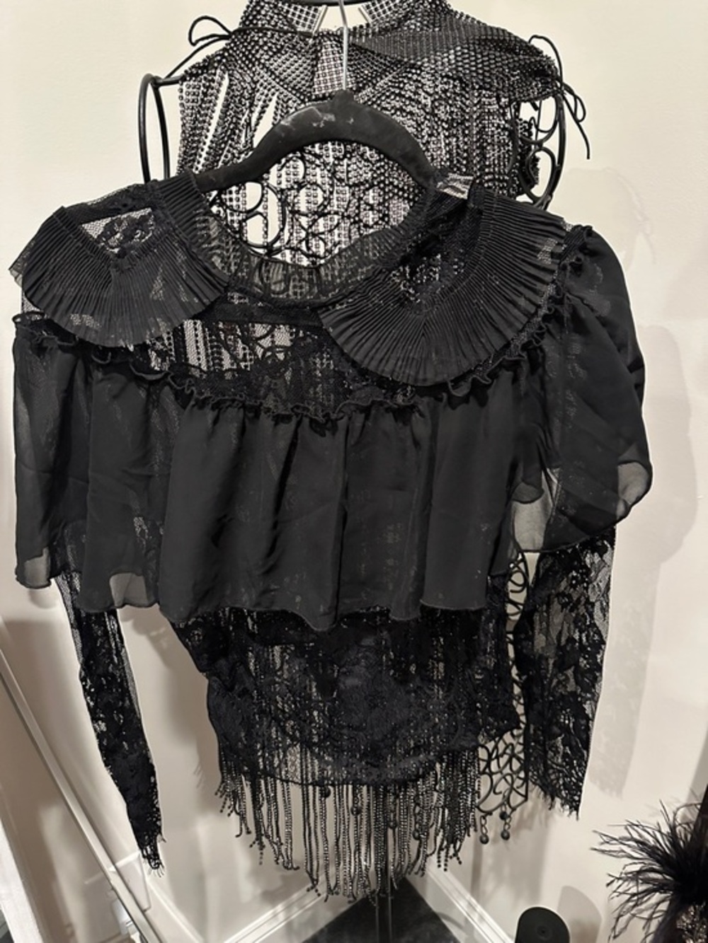Club L London Black Lace Ruffle Women's Top - Brand Unspecified